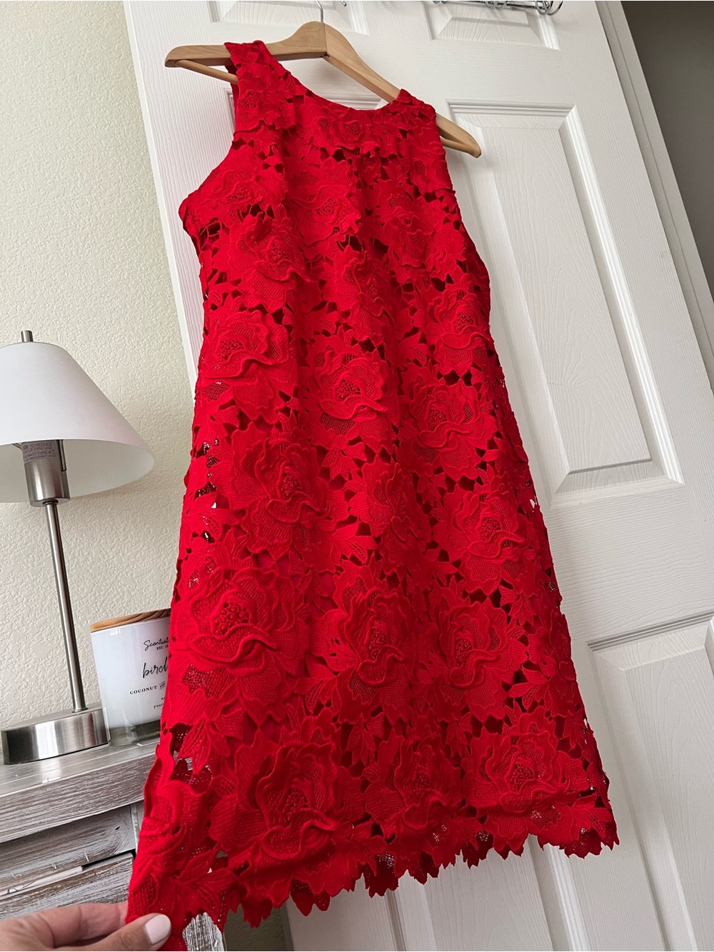 J. Crew Collection Red Floral Lace Sleeveless Shift Dress Size 12